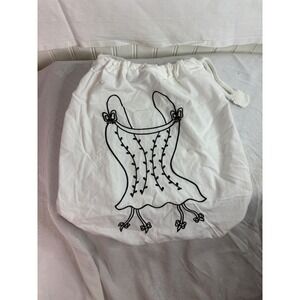 Miaou White Cotton Drawstring Dust Bag Black Embroidered Corset Graphic Pouch